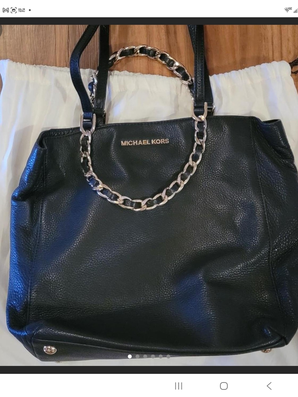 Michael Kors Black Pebbled Leather Tote with Gold Chain Accent